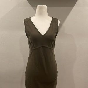 Bodycon Sleeveless V-Neck Dress | Khaki Military Green - Medium